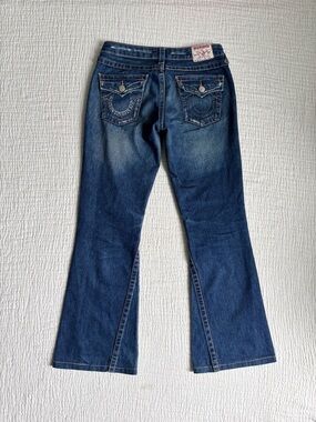 y2k true religion rhinestone low-rise twisted flare jeans